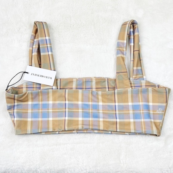 NWT WeWoreWhat Plaid Square Neck Bra Top Tan/Blue - Picture 7 of 7